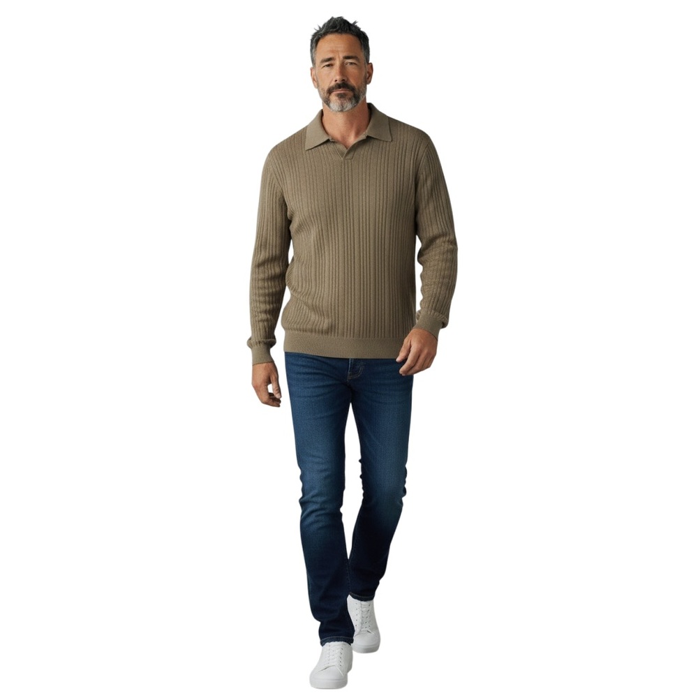 111 State Silk Cotton Polo Neck Long Sleeve Lightweight Sweater L Olive Green